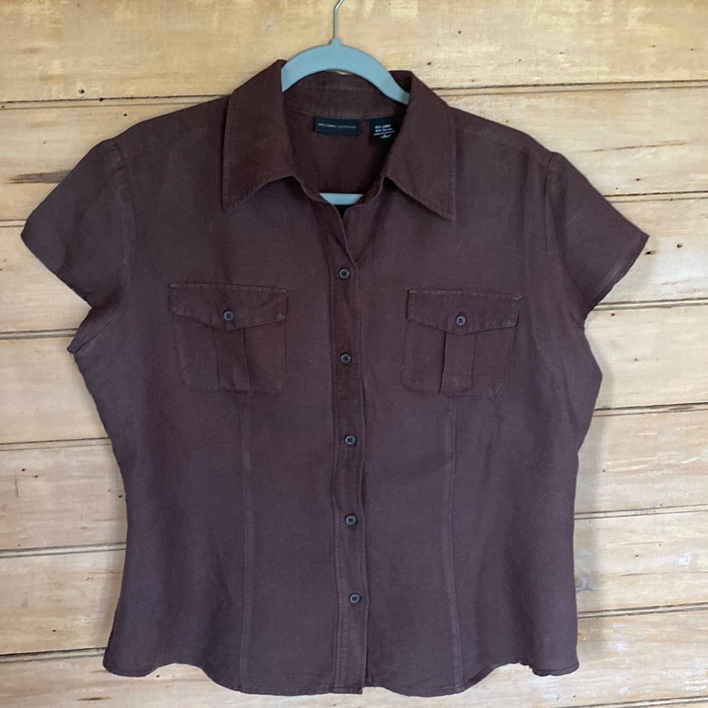 New York &Company linen blend woman’s top large brown BOGO 1/2 off